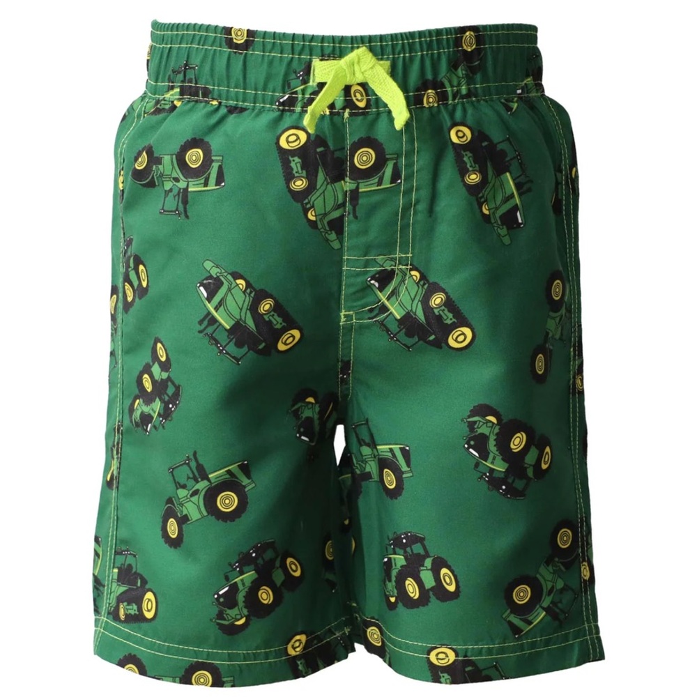 John Deere Green Kids Swim Trunks Boys Size 6 Tractor Print Little Boy